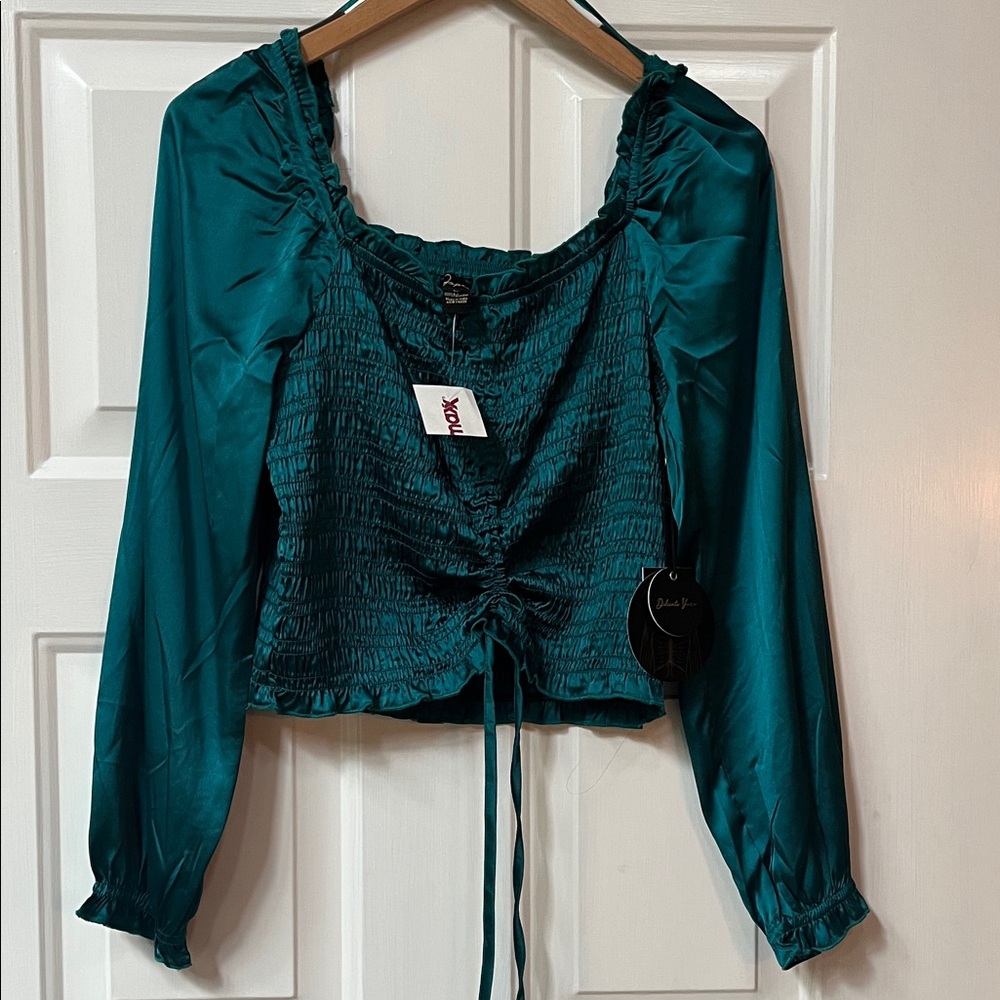 NWT Japna Teal Long Sleeve Ruched Top